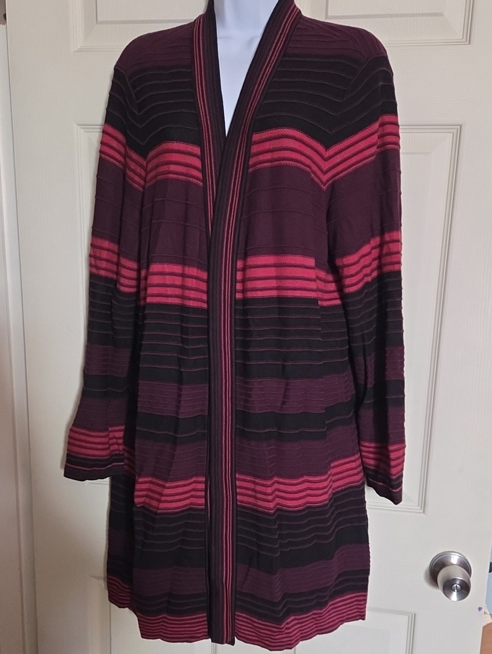 Chico's Multicolor Striped Open-Front Knit Cardigan Size XL